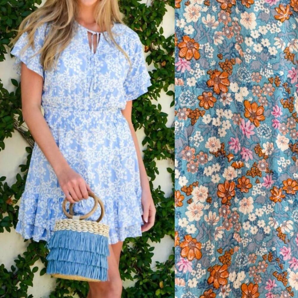Walker & Wade Courtney Mini Dress Blue Ditsy Daisy Floral M